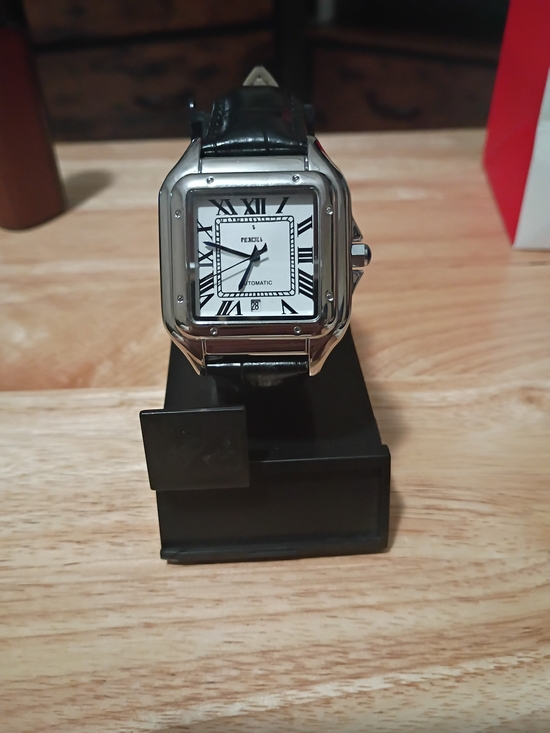 Other - Square Stainless Dress Watch with White Roman Dial and Black Leather automatic